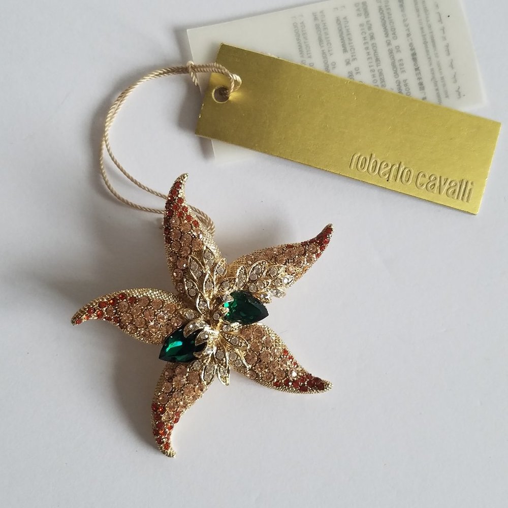 Roberto Cavalli Gold and Green Starfish Brooch